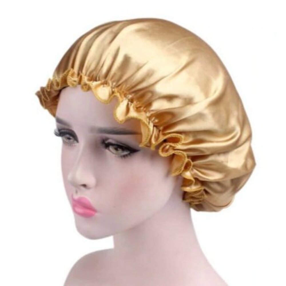 Gold Satin Silky Hair Bonnet with Elastic Band (Never Worn)